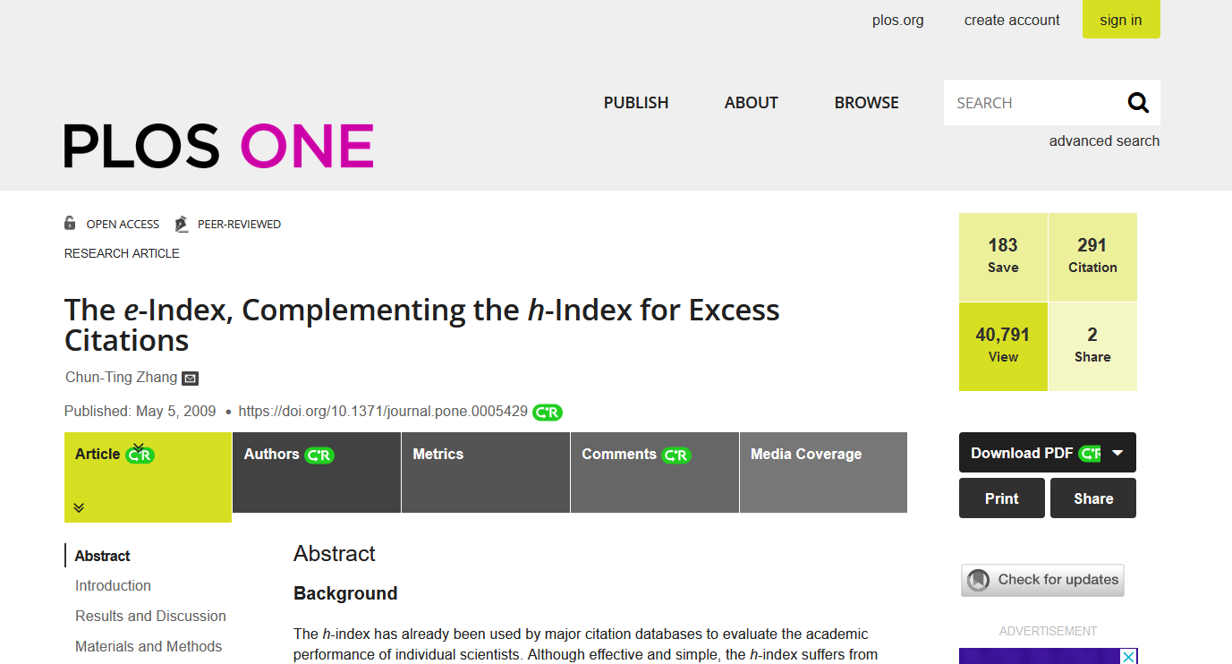 MESURER2023 15 PLOS H INDEX